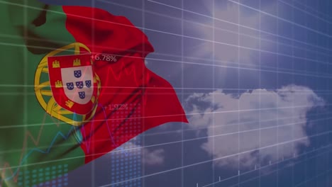 Animation-of-data-processing-over-flag-of-portugal