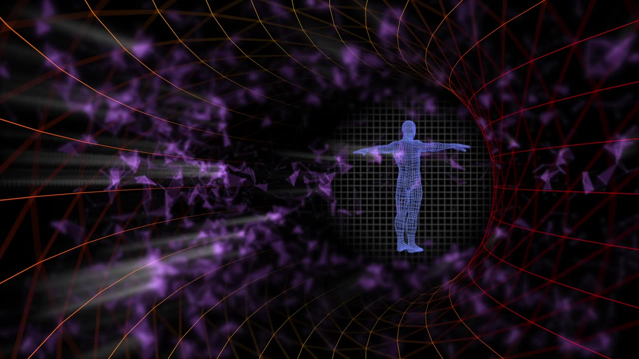 4K video af tunnel med roterende hologram af menneskekrop.