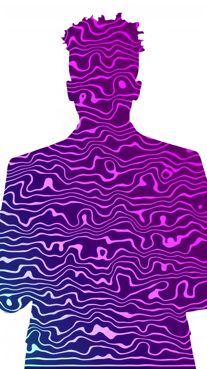 Animazione di silhouette di uomo d'affari che parla con scie luminose su sfondo bianco