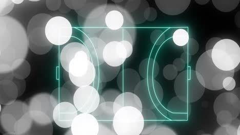 animation of neon green handball court layout against grey spots of light on black background