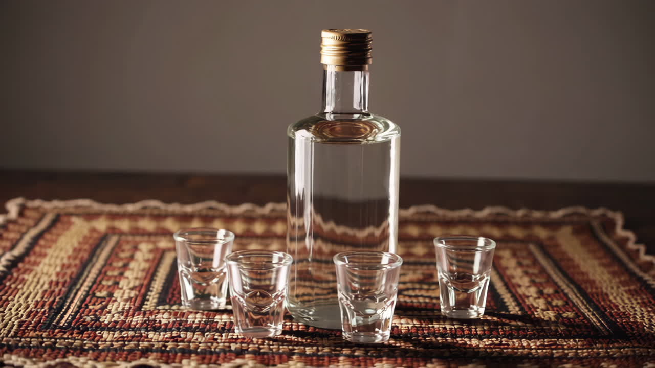 Bottle of Liquor with Shot Glasses