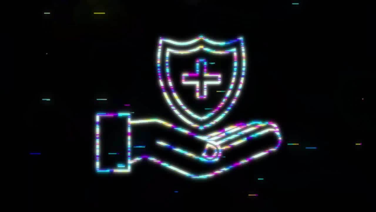 건강 보험. 손을 들고 보험 표지. 의료 보호, 의료 보험 개념. 고장 디자인. 모션 그래픽