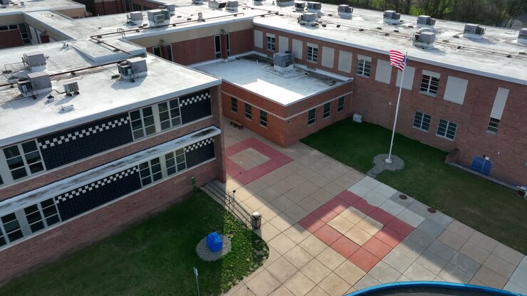 American flag at public high school in USA