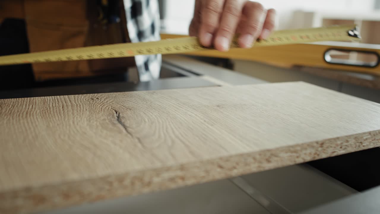 video de un carpintero diseñando líneas de corte para tablas