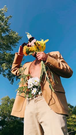 man with flowers