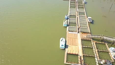 aerial drone view over boat docks in slough