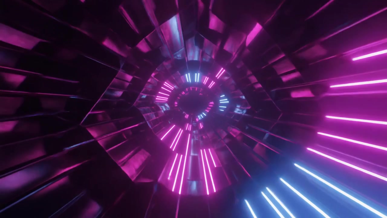 Abstract Tunnel With Glowing Pink and Blue Neon Lights
