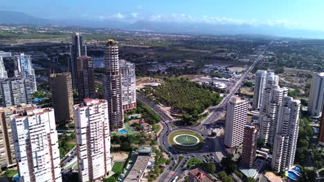 aerial view of benidorm cityscape and seascape from a drone perspective in the south of spain