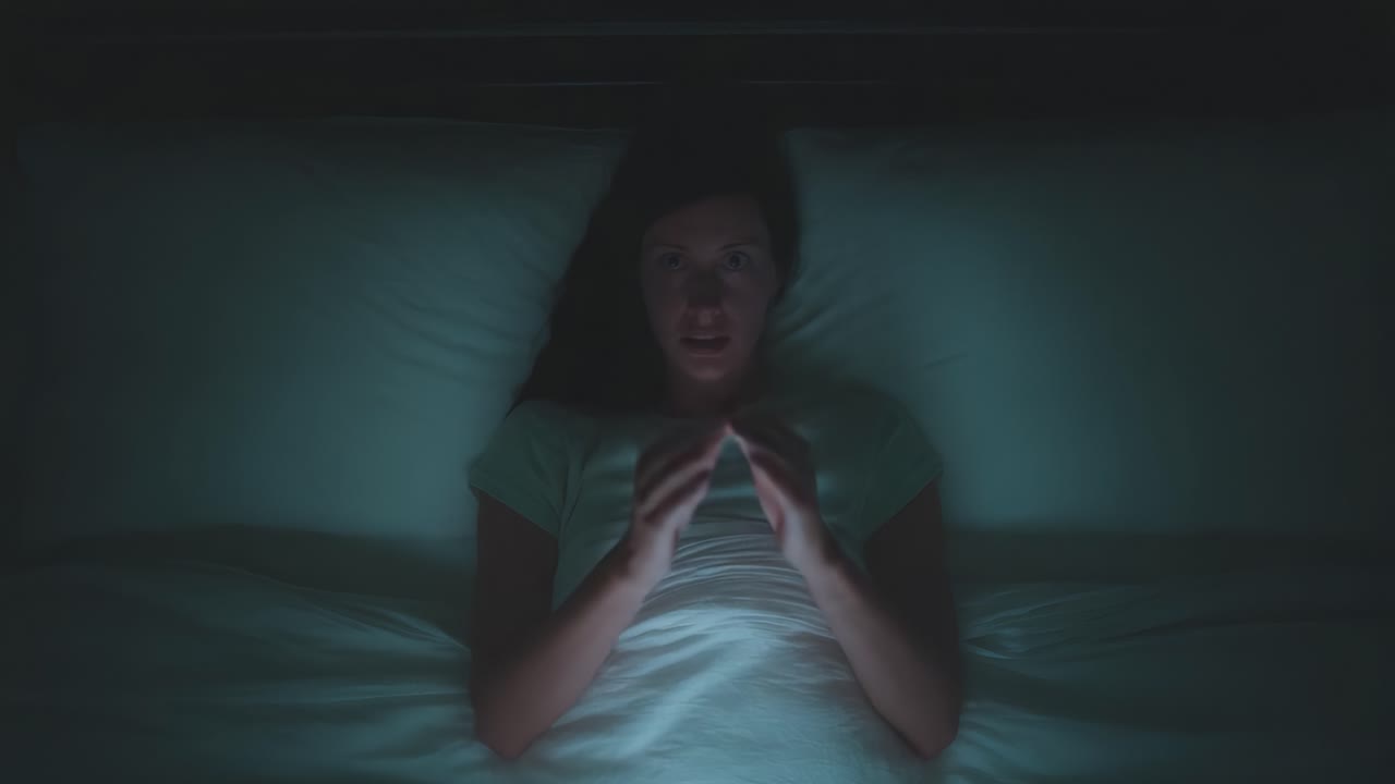 A Journey Through Fear and Anticipation: Capturing the Emotional Turmoil of a Person Lying Awake in Bed Under Dim Light, Transitioning from Anxiety to Resolve