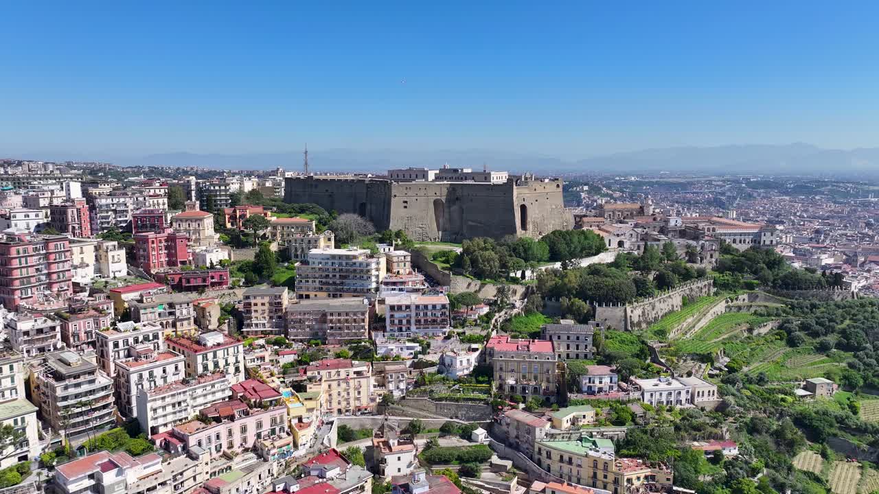 Castel Sant Elmo At Naples In Campania Italy. Downtown Cityscape. Beautiful Skyline. Castel Sant Elmo At Naples In Campania Italy. Highrise Buildings. Neapolitan Architecture. Naples Skyline