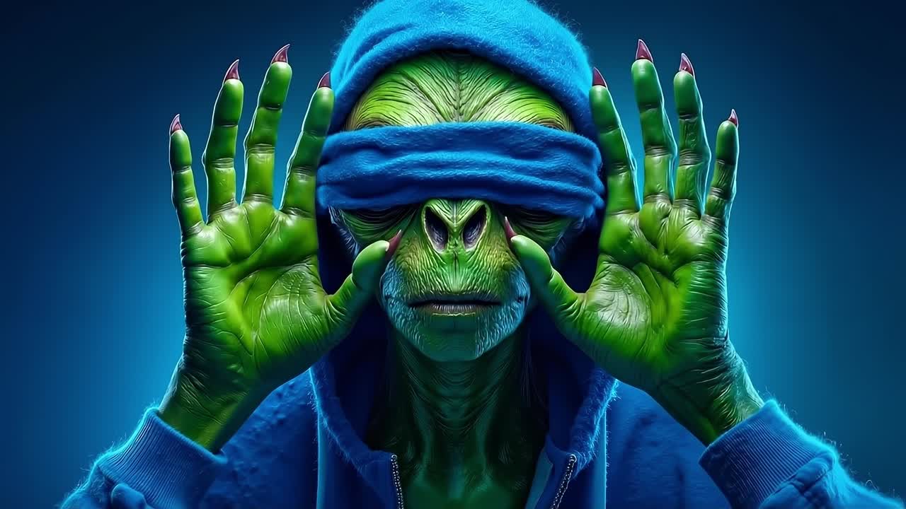 A person in a blue hoodie covering their eyes with their hands