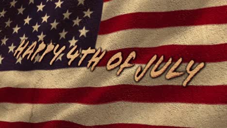 digital animation of happy 4th of july text over waving american flag