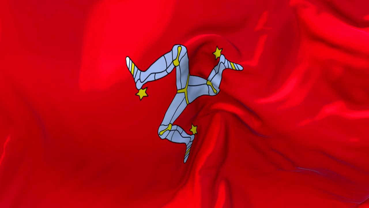 바람 속 느린 동작 애니메이션에서 흔들리는 isle of man 발 4k 현실적인 직물 질감 발 부드러운 바람 날 연속적인 원활한 루프 배경에 불어.