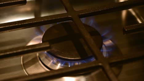 stove top with burner of a gas stove with flame visible