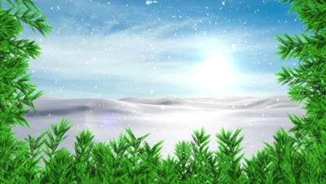 animation of fir trees branches over winter landscape