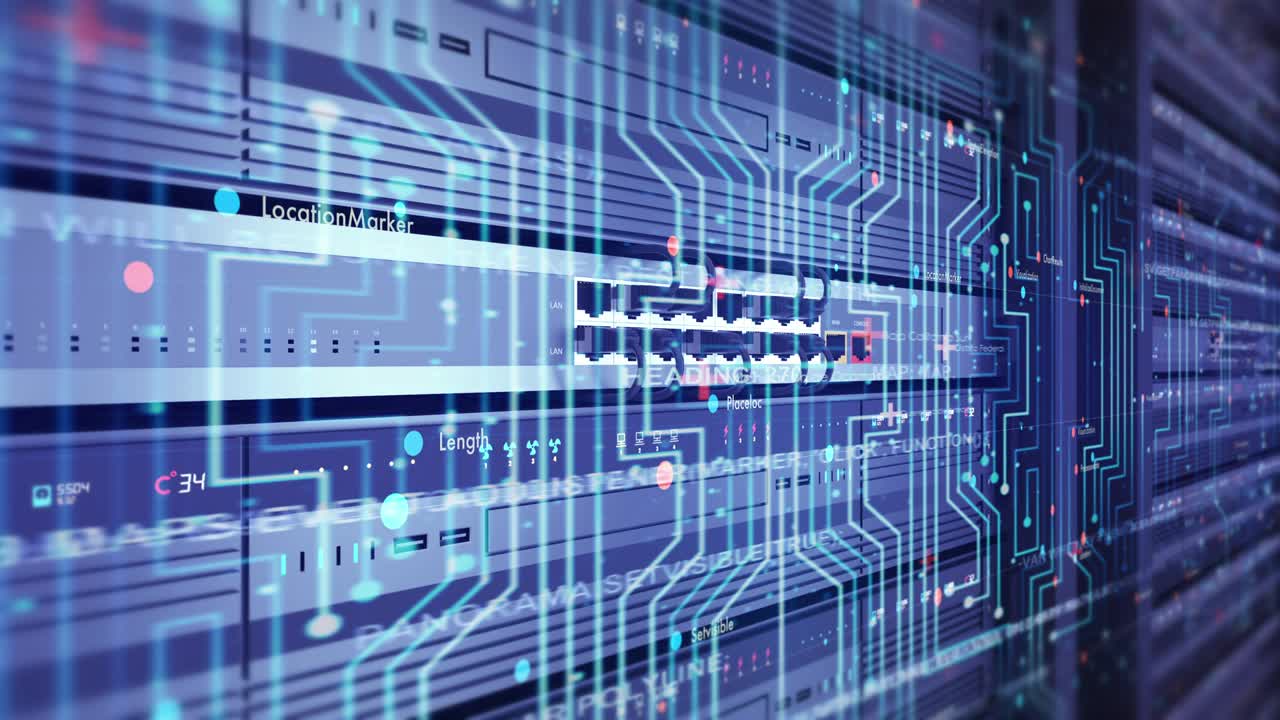 cerrar un servidor moderno en un centro de datos. un bucle sin costuras futurista.