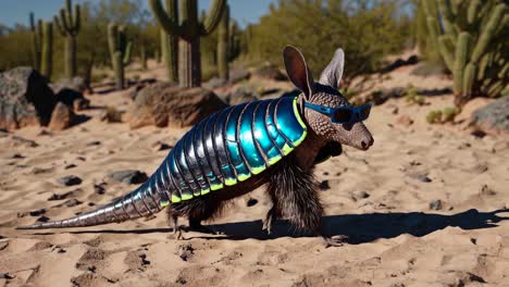 armadillo in sunglasses in the desert