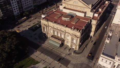 colon opera theater, buenos aires. aerial top-down orbit