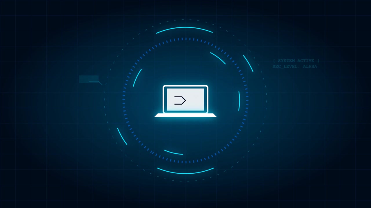 Ícone de Laptop Digital com Elementos de Interface HUD Futurista