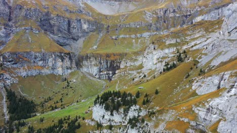 Aerial-view-of-Mountains-on-glacier-lake-Oeschinensee