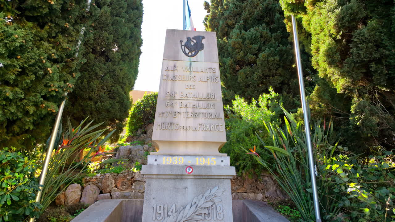 World War I memorial statue in a park in Villefranche sur Mer, France