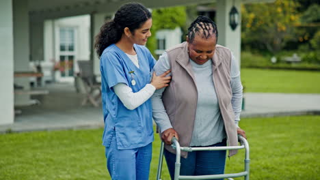 senior care, old woman with walker