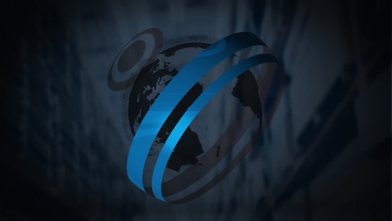 escáneres redondos y un globo girando contra el almacén en el fondo