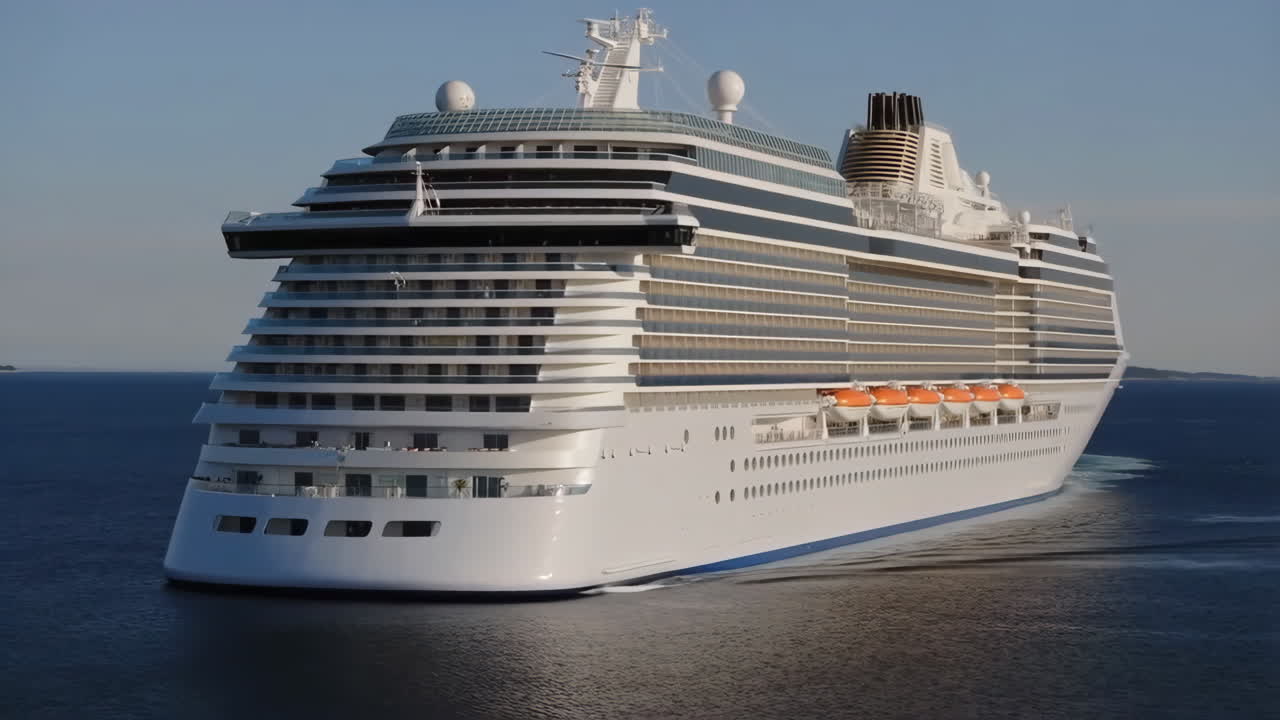 A large white cruise ship sailing on the open water