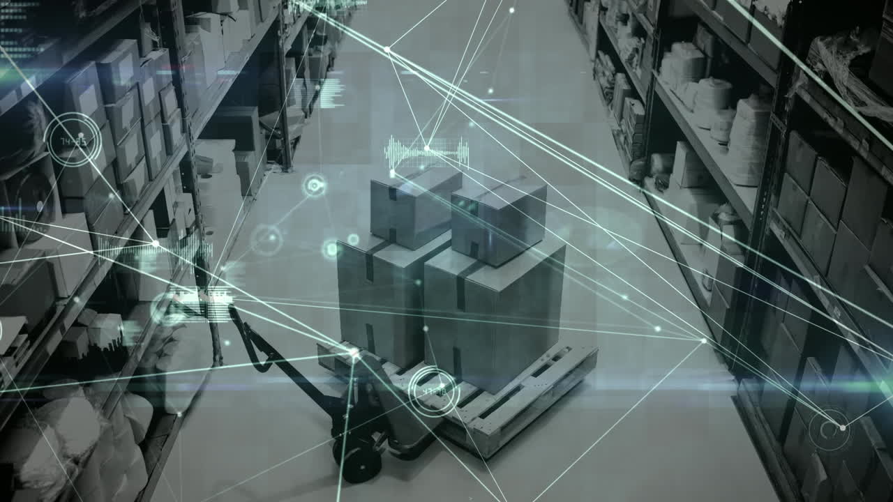 창고의 선반에 대한 연결 네트워크의 애니메이션