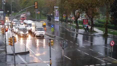 rainy city street intersection