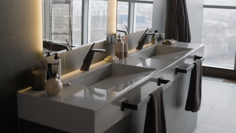 modern luxury bathroom with city view