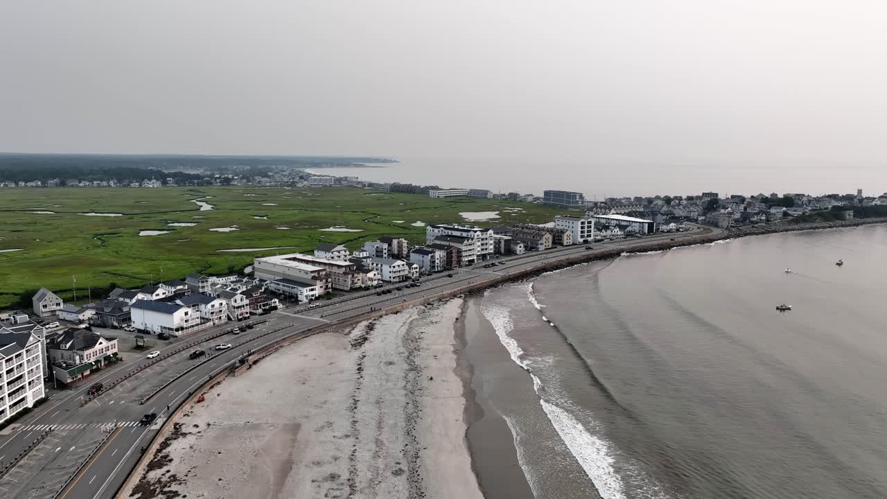 Aerial view of Hampton beach on New Hampshire's seacoast