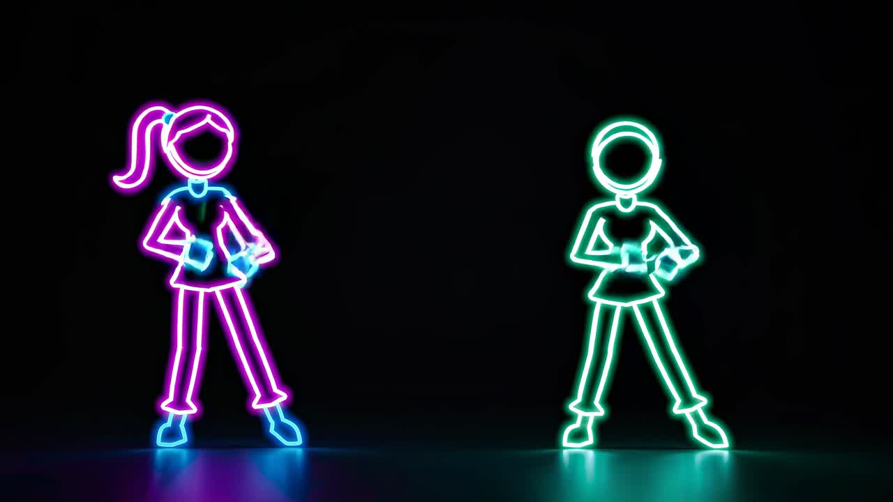 네온 춤을 추는 인물들