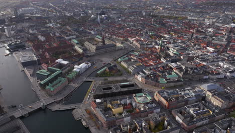 wide aerial shot over christiansborg palace copenhagen