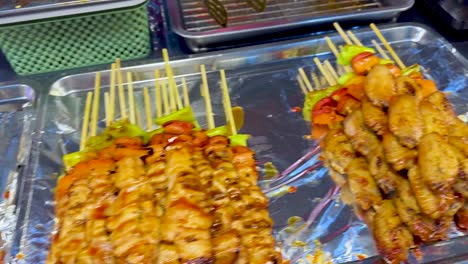 delicious skewers displayed at a food stall