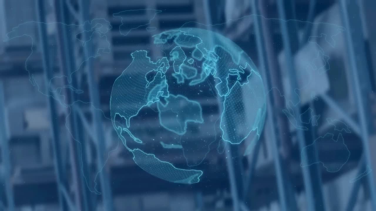 창고 의 선반 위 에 회전 하는 지구 의 애니메이션