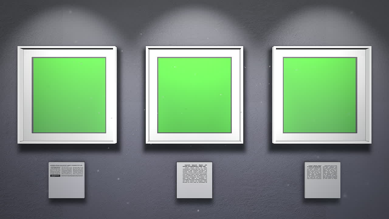 sala del museo de arte con marco para fotografías y fotografías con marco de pantalla de maqueta.