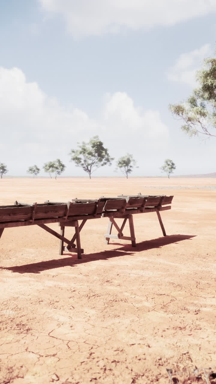 사막 풍경 의 나무 벤치