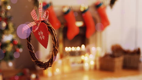animación de puntos violetas que se mueven sobre la decoración de navidad