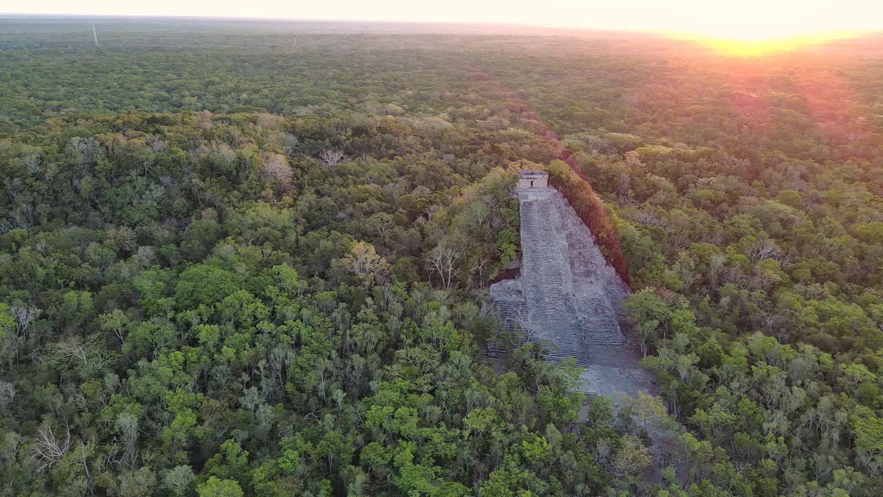 Aerial Drone Above Coba Ruins Yucatan Peninsula Mexico Ceremonial Mesoamerican Zone