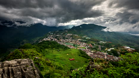 Sapa town of clouds timelapse view from atop Ham Rong Dragon Jaw mountain