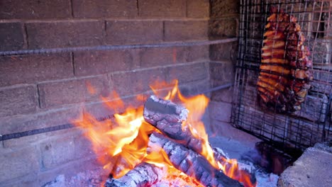 Fuego-Ardiendo-Con-Costillas-De-Cordero-Asando-A-Un-Lado