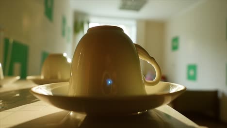 empty white coffee cup on table in sunny room