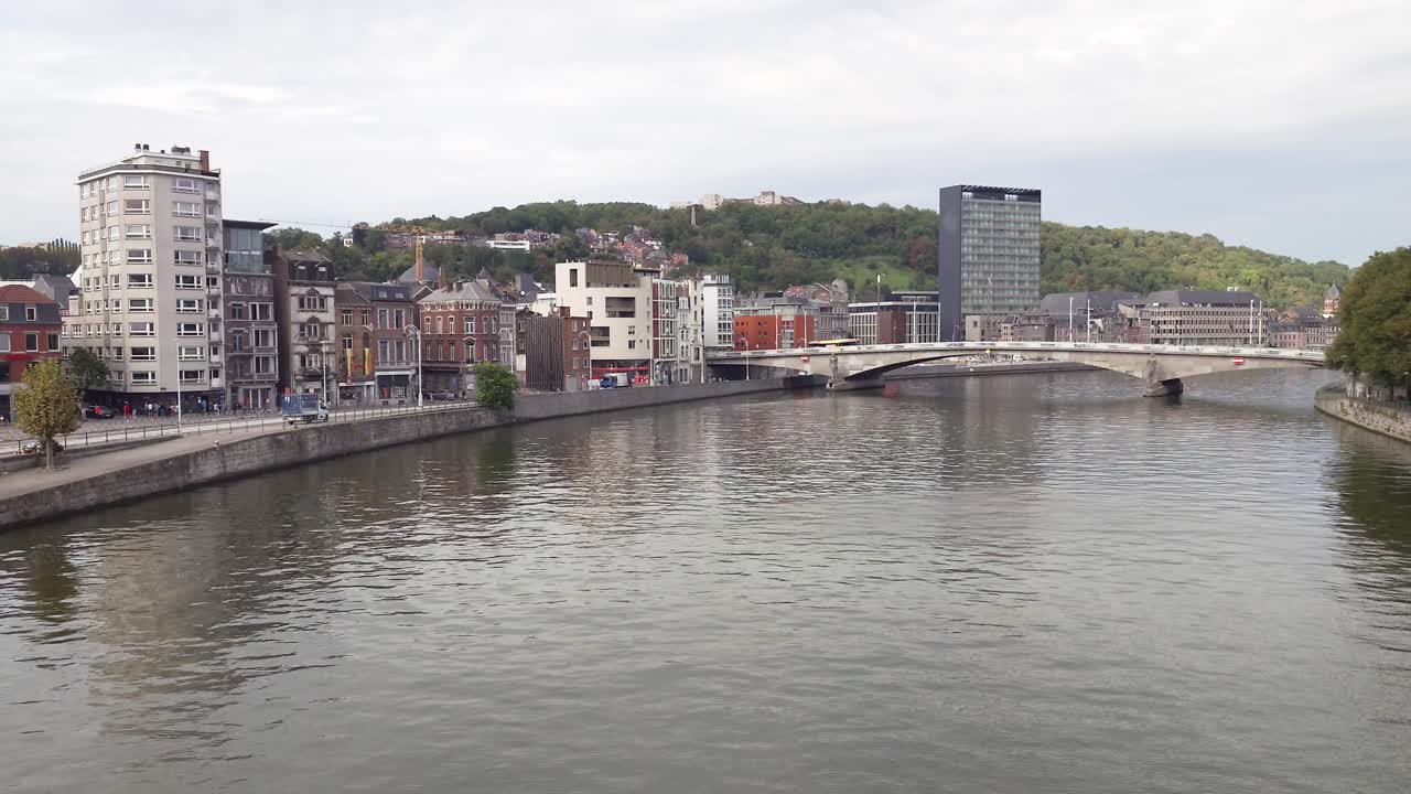 River Meuse on a cloudy summer day in the city of Liège, Belgium.