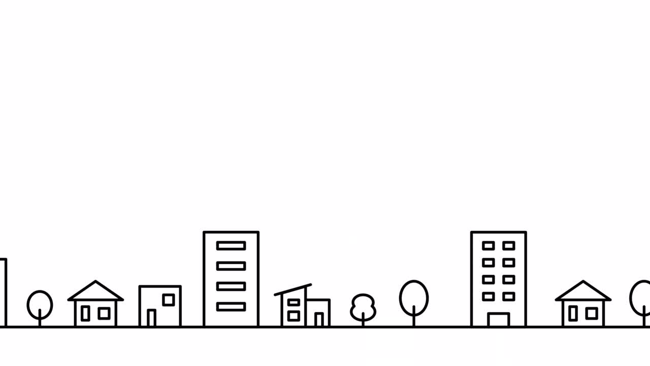 animazione a ciclo di movimento orizzontale di una semplice illustrazione del paesaggio urbano