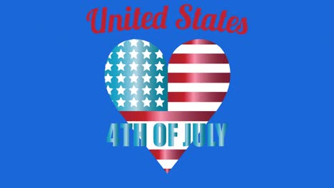 Animation-of-american-flag-heart-and-4th-of-july-text-on-blue-circle-and-white-background