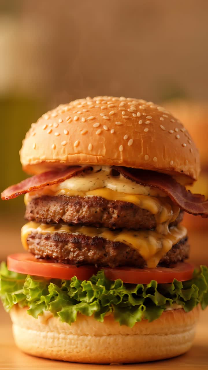 Hamburger Succoso Primo Piano Sfondo Bokeh 4K