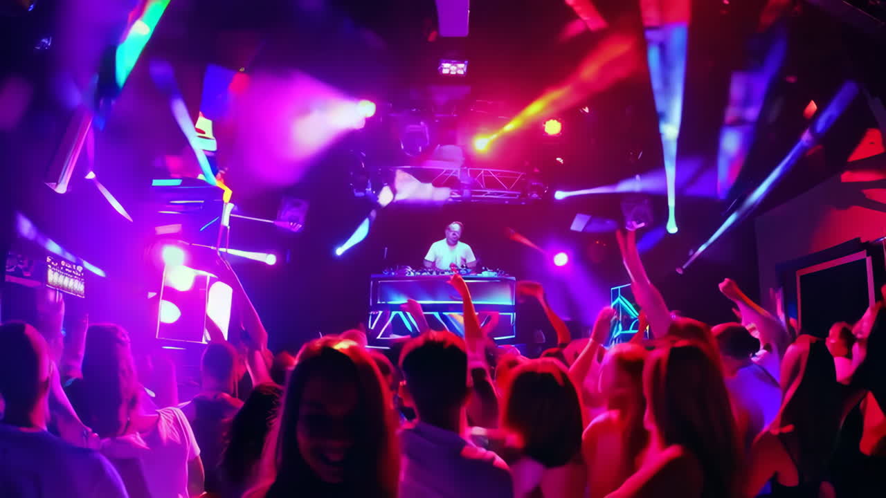 Nightclub Party with DJ and Energetic Crowd