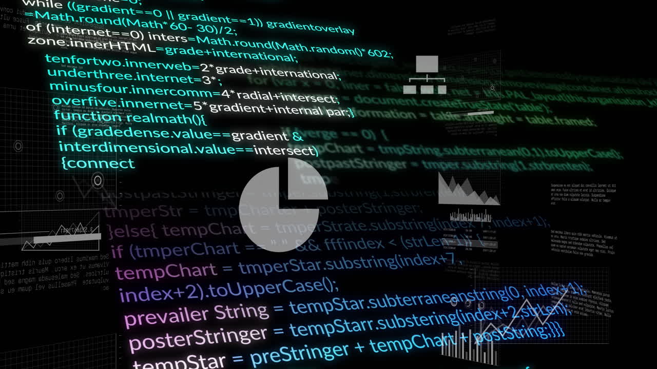Animation of digital data processing on black background