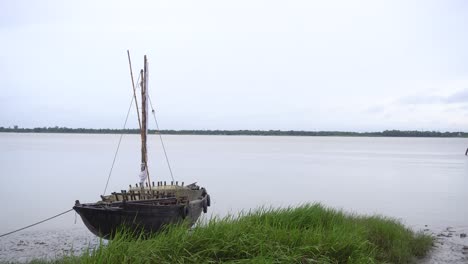 sailing boat stand on the bank of river ganges